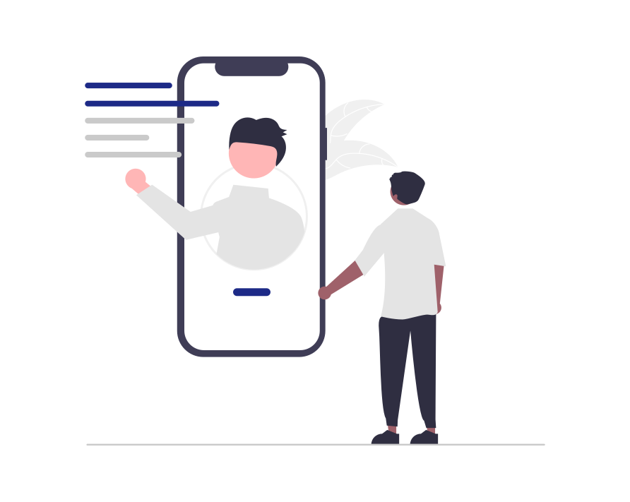 Cartoon person getting support from someone in a phone